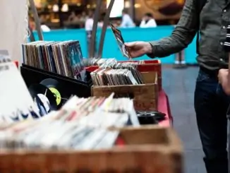 Second hand record market stall