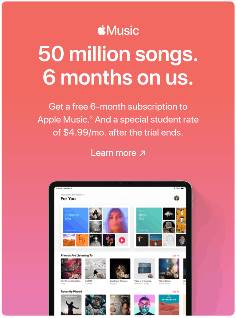 Apple Music offers 6 month free trial to US students High Resolution