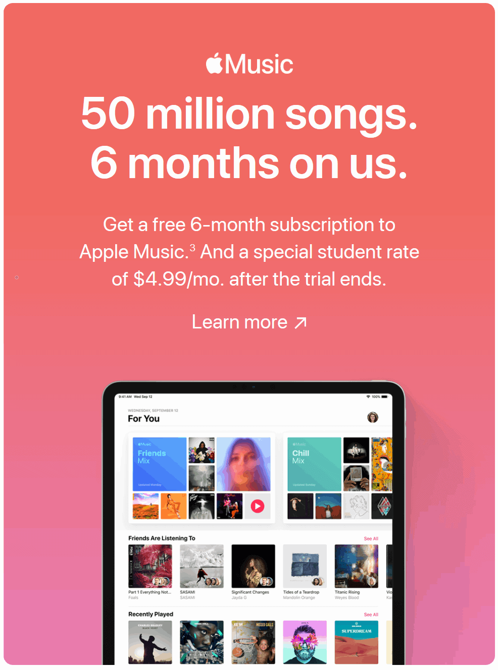 Apple Music offers 6 month free trial to US students High Resolution