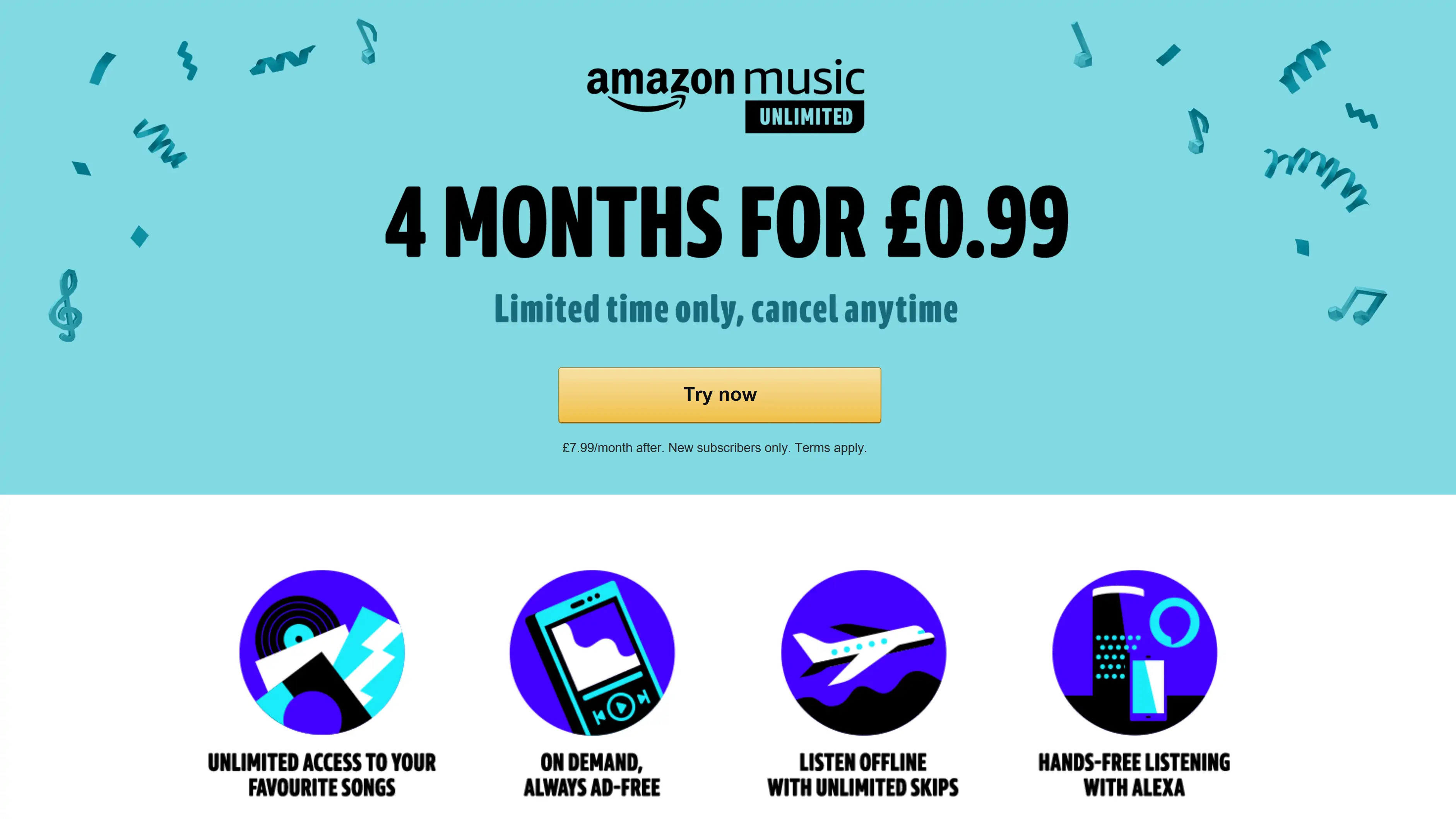 Get 4 months of Amazon Music Unlimited for 99p